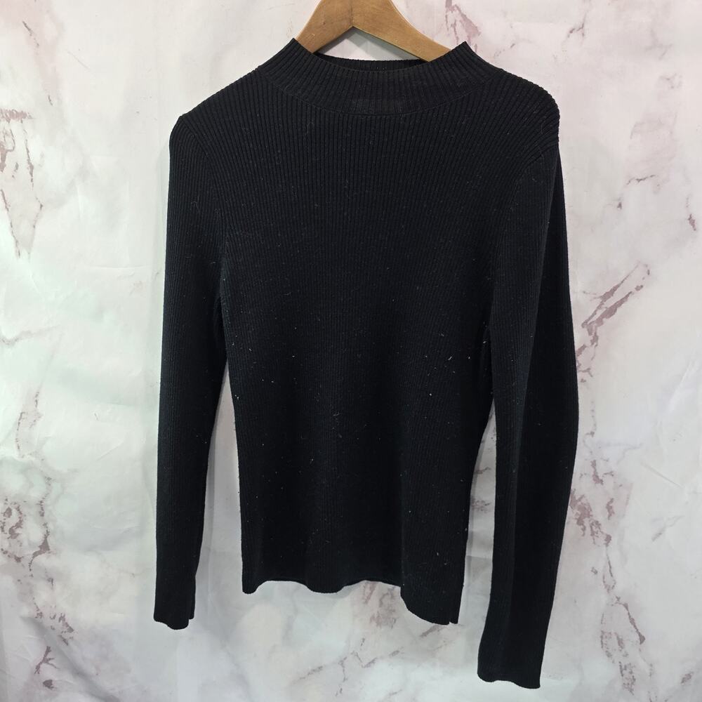& Other Stories Sweater Womens Medium Black Wool Turtleneck Mock Ribbed Rib